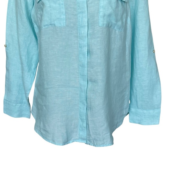 Talbots 100% Linen Top Women’s Size L Chest Pockets Roll Tab Sleeves - Picture 3 of 8